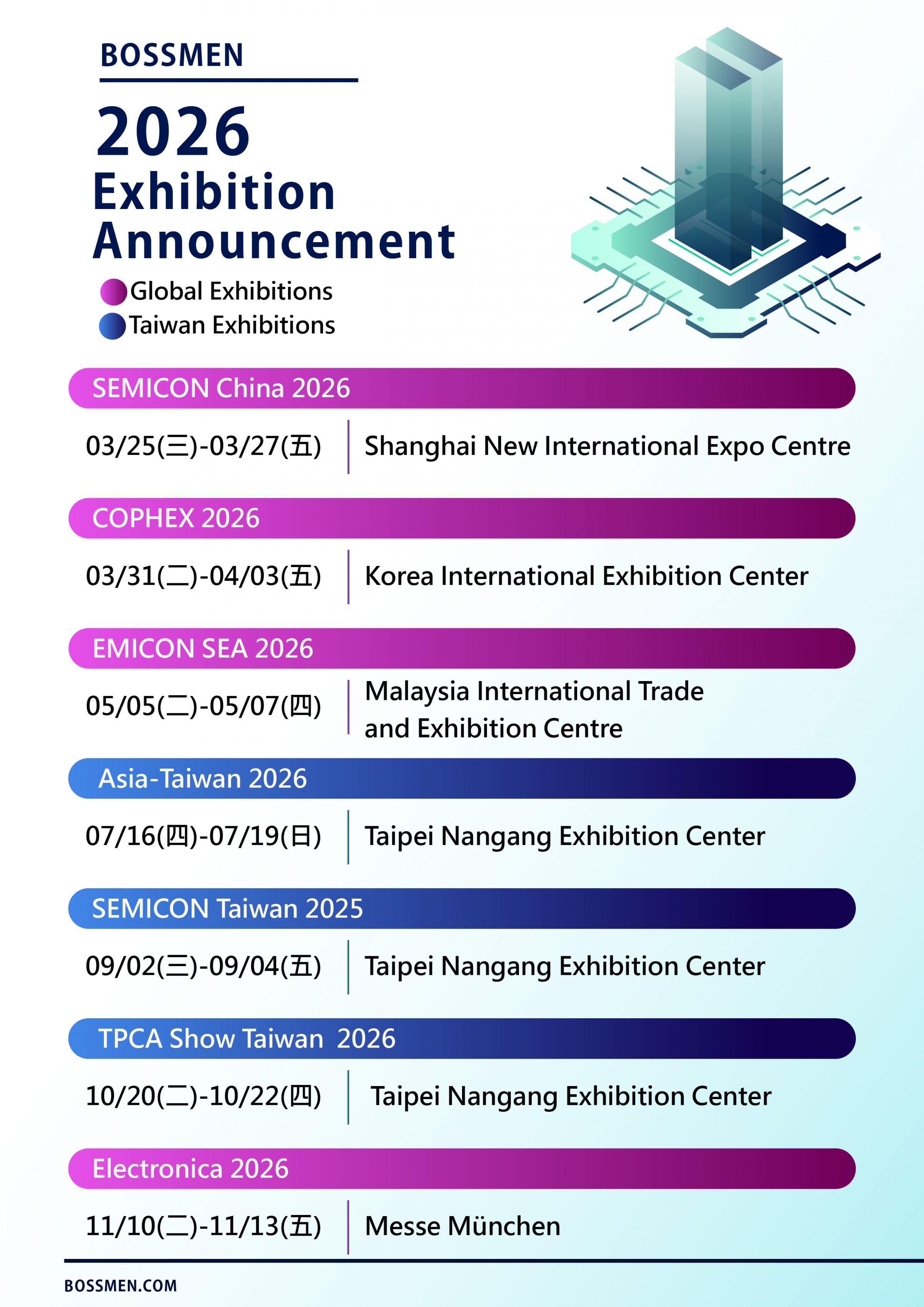 與國內外夥伴面對面交流，拓展更多合作可能。 今年我們將參與以下重要展會：
